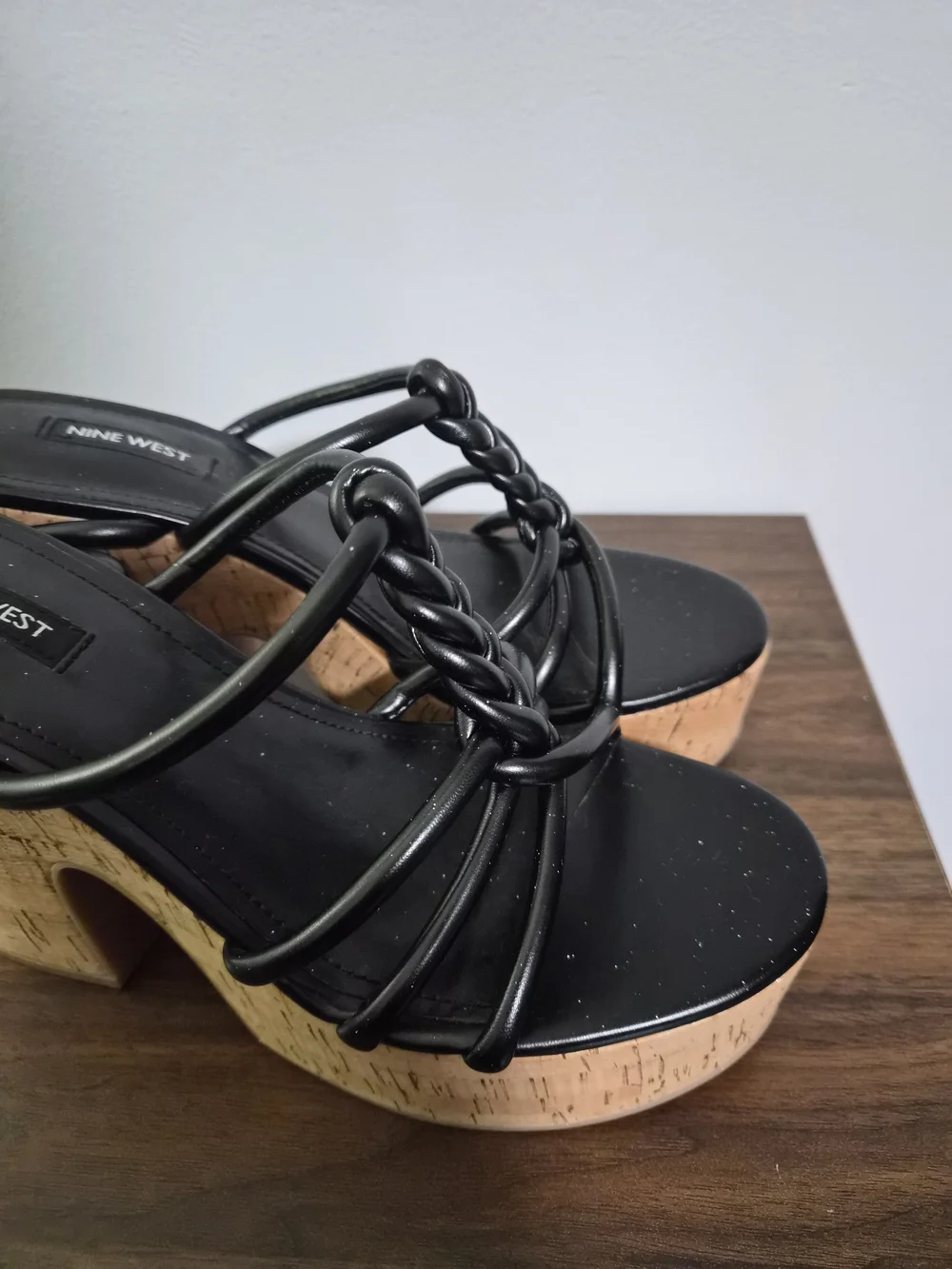 Nine West Black Braided Cork Platform Sandals